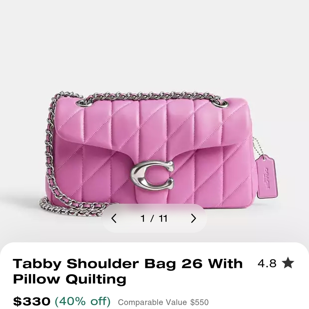 COACH, the Quilted Leather Tabby 26 Silver Hardware Shoulder Crossbody Bag - Picture 4 of 7